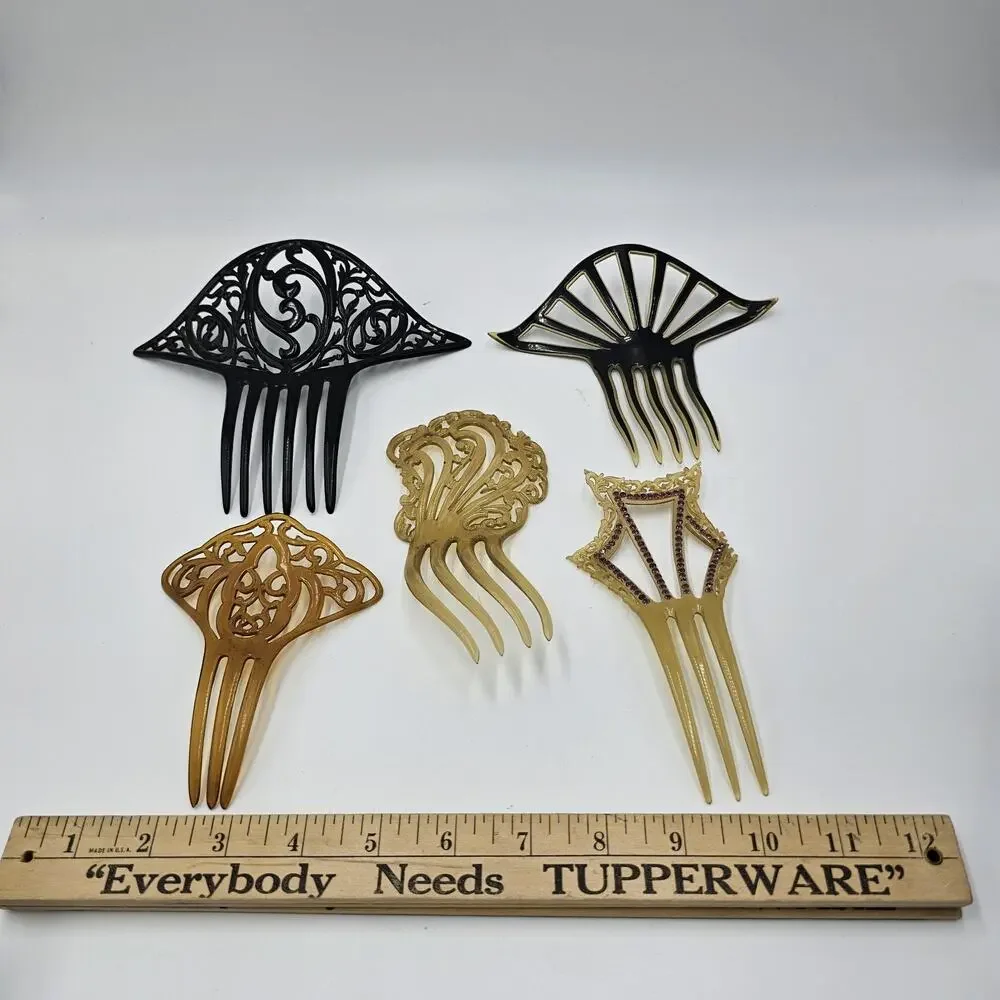 Lot of 5 Antique 1920s-1930s Celluloid Hair Combs Art Deco